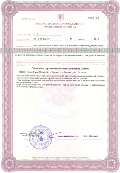 Приложение №3 к Лицензии №1